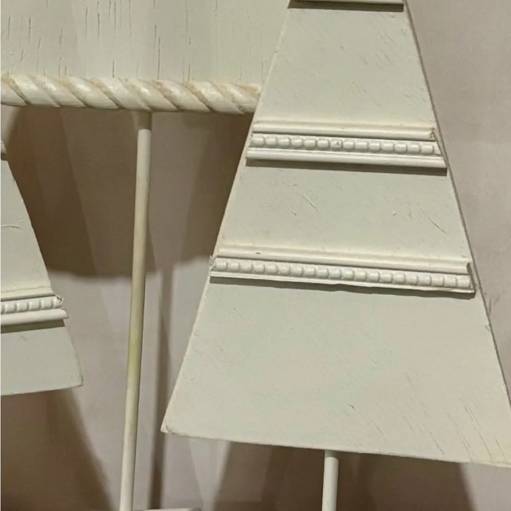 Handmade Wood Holiday Tree Set of 3 Trimmed in Molding Painted White 13 inches